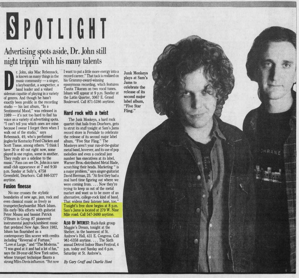 Sams Jams - March 1991 Free Junk Monkeys Show (newer photo)